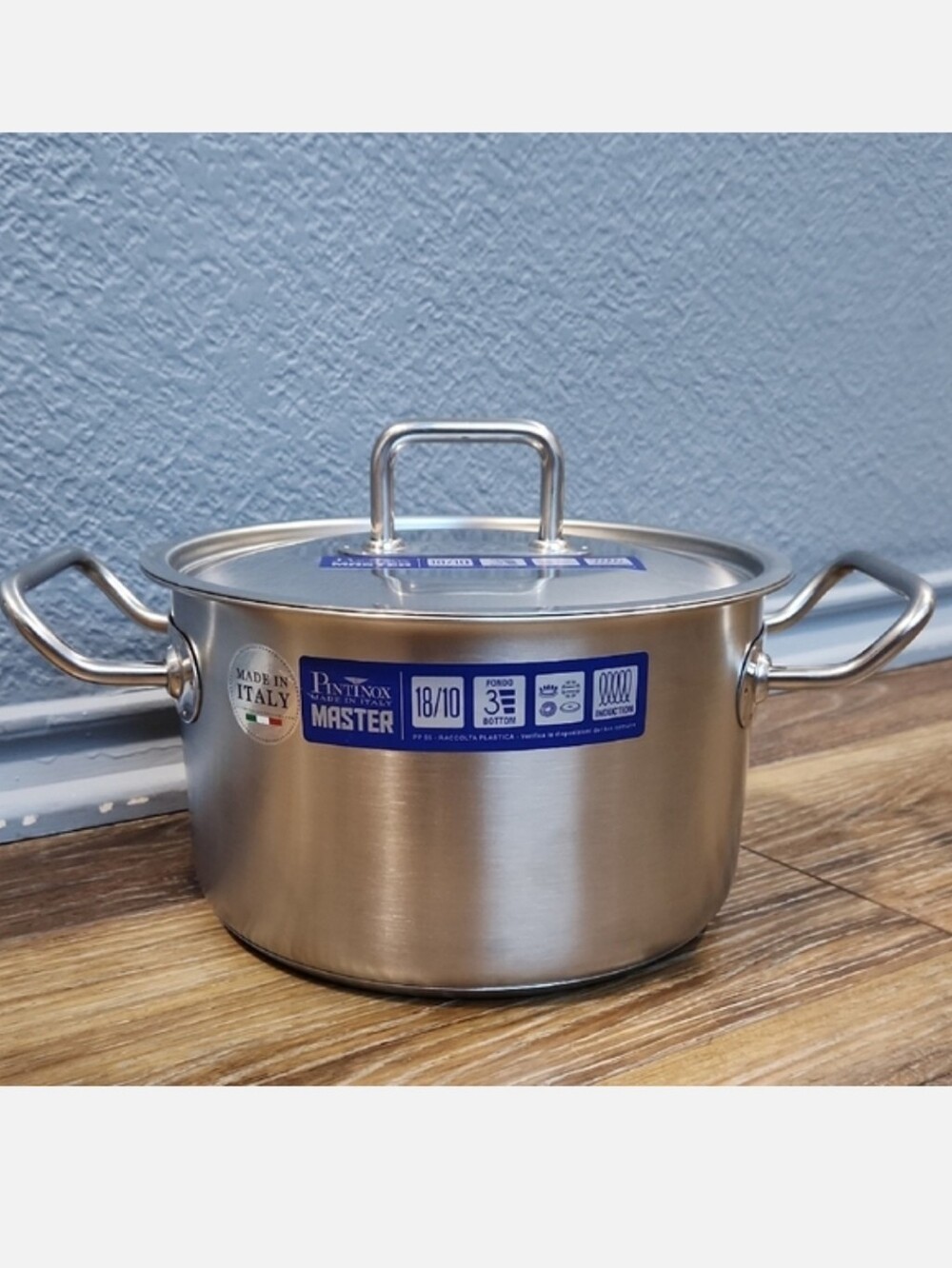 NWT Pintinox 20cm Master Deep Casserole Stainless Steel Stock Pot Lid & Handles